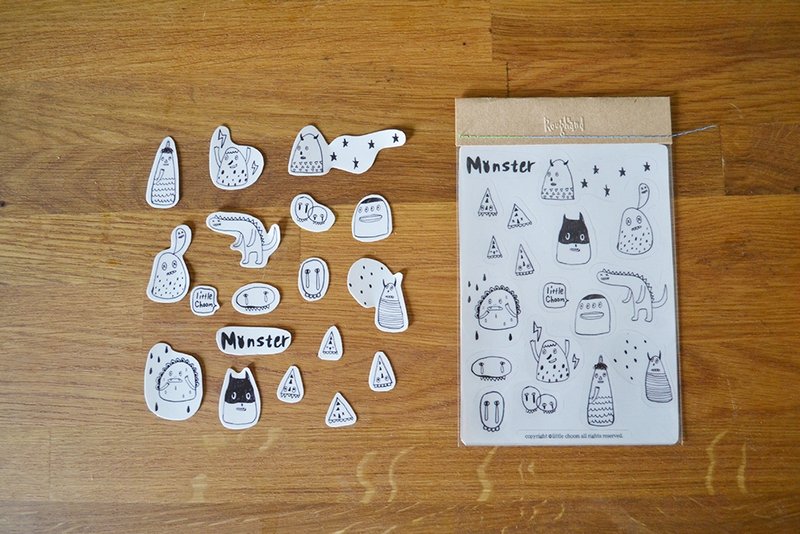 ✭Roughand x little choom Monster Sticker 小怪兽贴纸（透明黑白） - 贴纸 - 纸 黑色