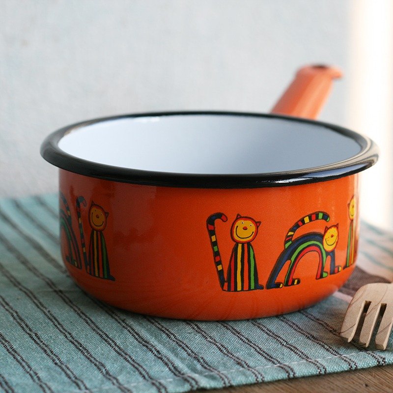 Smaltum布拉格 珐琅片手锅_曲线喵咪_柑橘〈FDN000240〉 - 厨房用具 - 珐琅 橘色