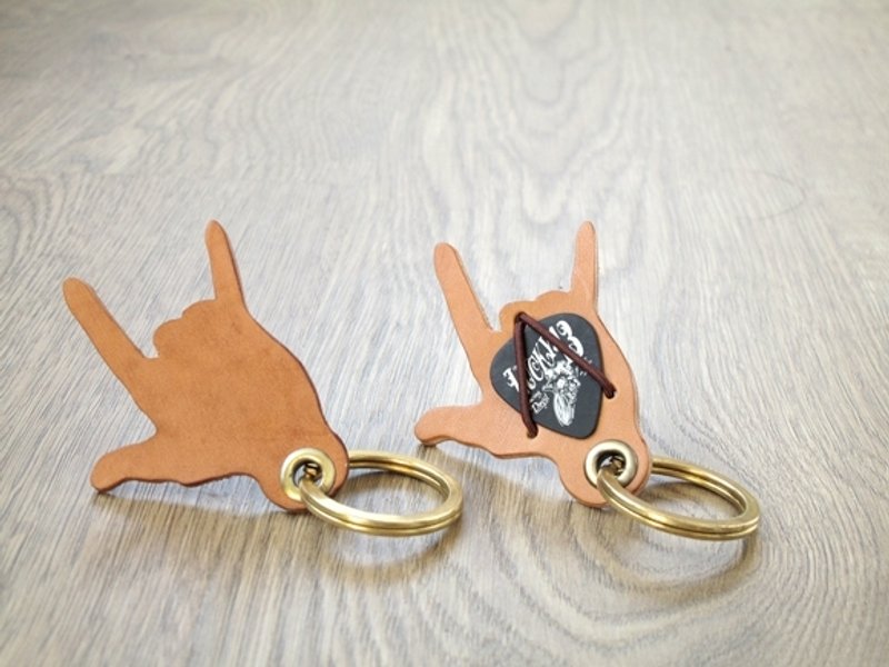 吉他Pick皮套.钥匙圈, 摇滚之手 x pick up PICKS 皮革+ - 钥匙链/钥匙包 - 真皮 咖啡色