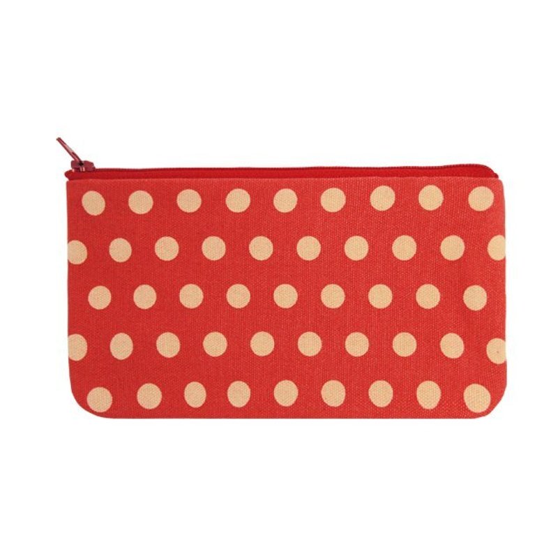 水玉点点拉链帆布小物包 红 - 零钱包 - 其他材质 红色