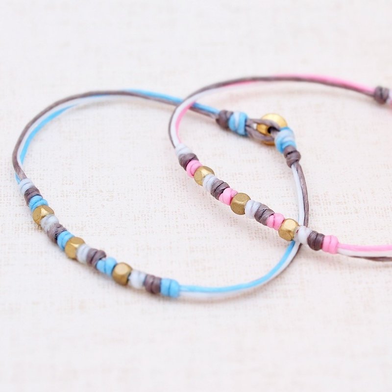 ♥情人节礼物♥蚕丝蜡绳铜珠手链【马卡龙】一对手链 可订制 OldNew Lady - 手链/手环 - 防水材质 粉红色