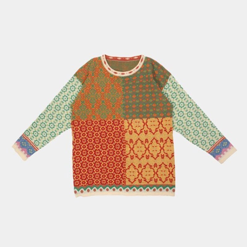 │moderato│彩色几何花窗图腾拼接oversize古着针织毛衣/森林女孩.伦敦男孩.文艺青年.复古.交换礼物 - 女装针织衫/毛衣 - 其他材质 多色