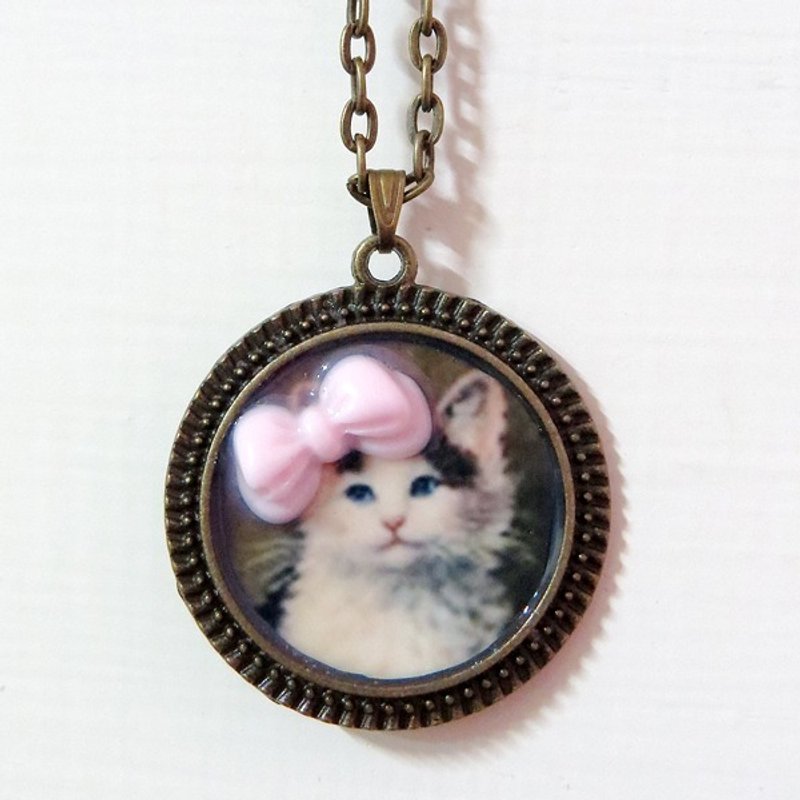 { Kitten Meow } 粉红蝴蝶结❣小猫喵❣ 项链饰品 - 项链 - 其他金属 咖啡色