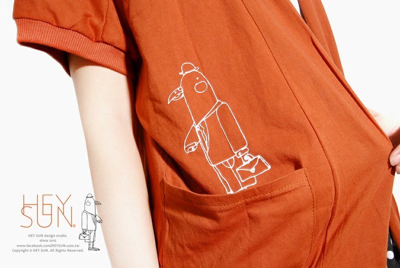 【M0202】鸽子绅士看手表茶褐色口袋罩衫外套 - 背带裤/连体裤 - 棉．麻 