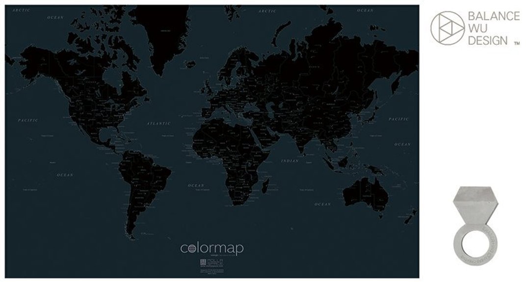 ◥夏季购物节◤ﾟ 买Color Map彩色世界地图 / 黑夜版 送 ERASER+ING /戒指橡皮擦 灰色 - 墙贴/壁贴 - 纸 黑色