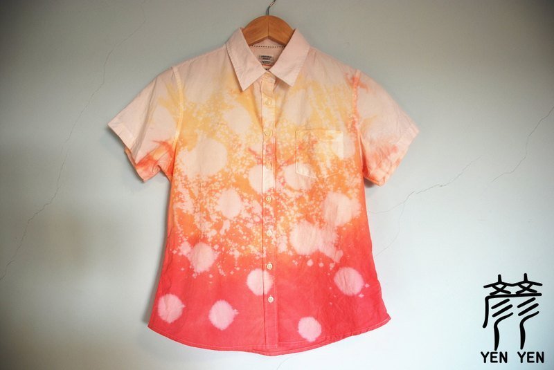 彦彦手染 - Yen Yen 渲染衣 短袖。牛津衬衫。嬉皮。 - 女装衬衫 - 棉．麻 多色