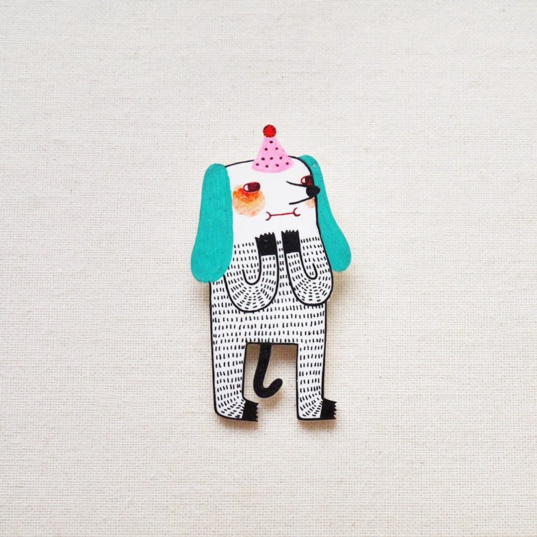 Kokikoki The Happy Dog / 快乐的狗狗Kokikoki / 手工制作热缩片 / 胸针磁铁 - 胸针 - 塑料 白色