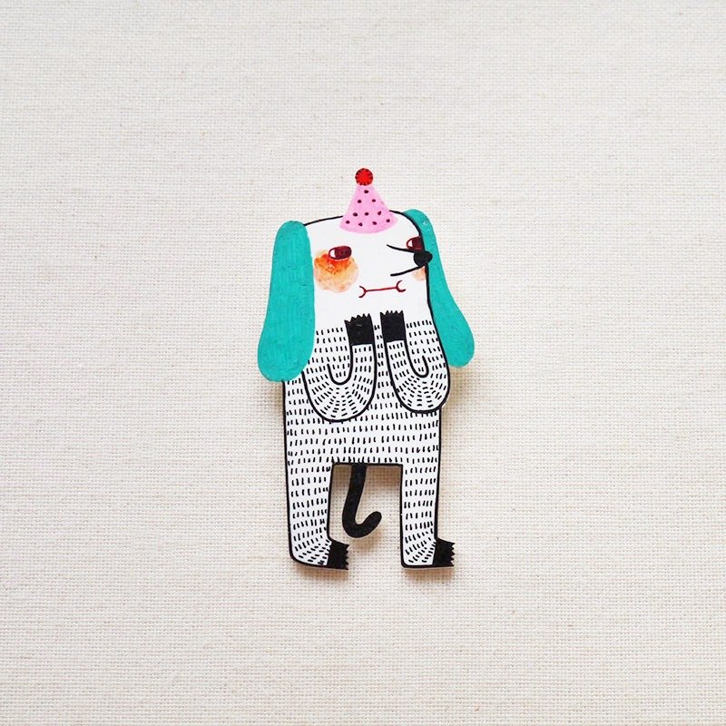 Kokikoki The Happy Dog / 快乐的狗狗Kokikoki / 手工制作热缩片 / 胸针磁铁 - 胸针 - 塑料 白色
