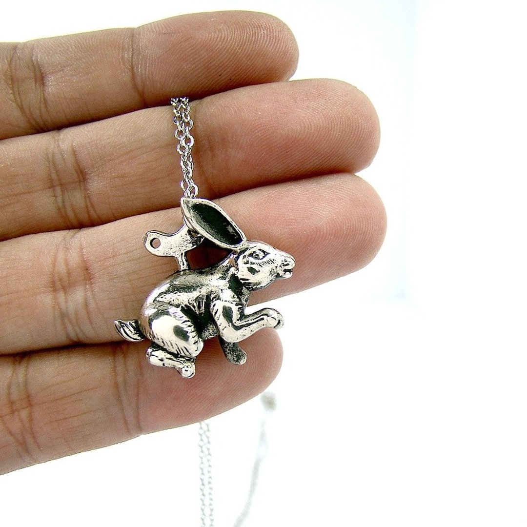 Wind up Bunny pendant in white bronze ,Rocker jewelry ,Skull jewelry,Biker jewelry - 项链 - 其他金属 