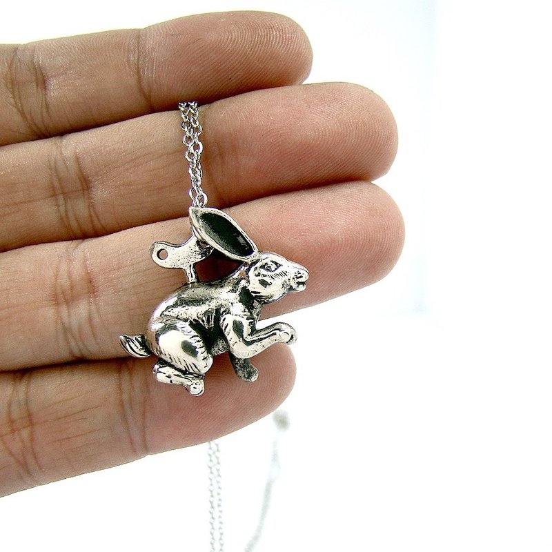 Wind up Bunny pendant in white bronze ,Rocker jewelry ,Skull jewelry,Biker jewelry - 项链 - 其他金属 