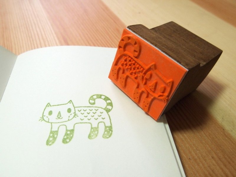 《袜子猫咪》橡皮印章 - 印章/印台 - 木头 咖啡色