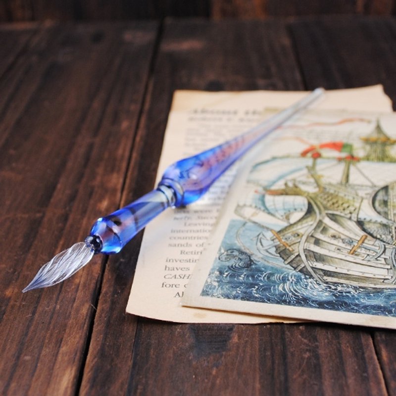 【MSA定制琉璃笔文具】(琉璃海洋蓝色)水晶艺术雕刻玻璃笔(含玻璃笔座)情人节礼物 送礼 刻字订做 - 其他 - 玻璃 蓝色