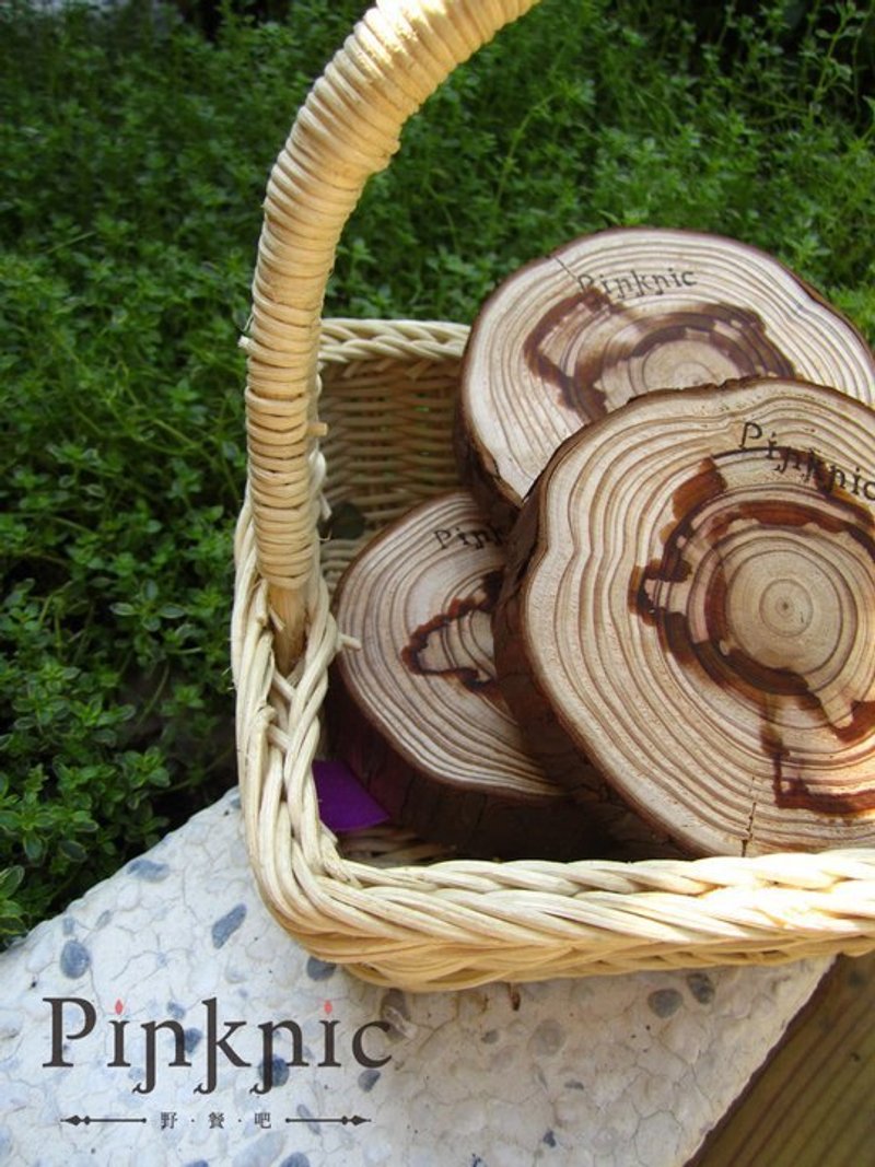 Pinknic野餐吧台湾杉木原木杯垫二件一组，可作杯垫或摆饰～ - 杯垫 - 木头 卡其色