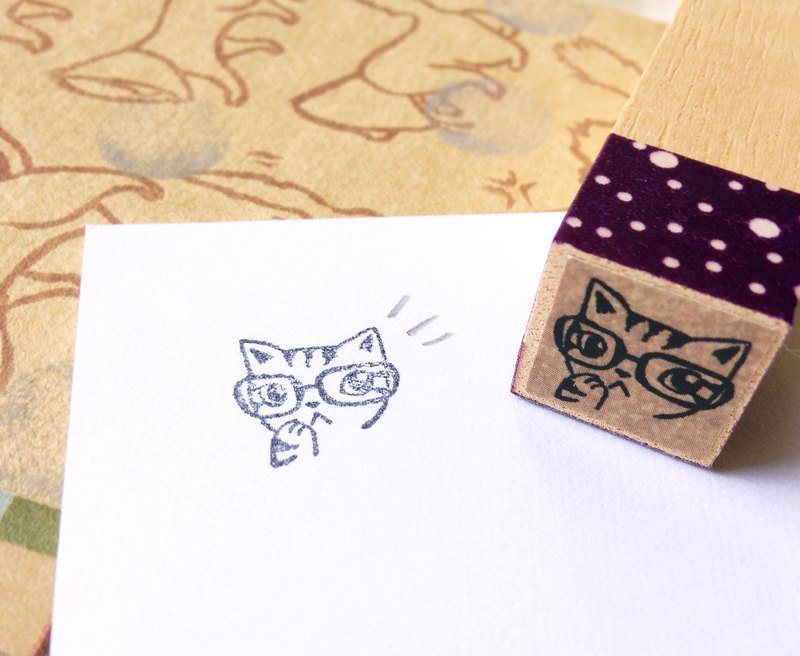 印章-眼镜猫手帐章 - 印章/印台 - 木头 卡其色