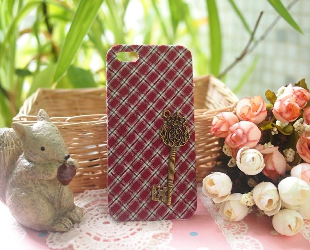 布艺 深红格子与锁匙手机壳 保护壳 Apple Iphone 5 s iPhone5s 4s 6 plus Samsung Galaxy S6 S5 S4 S3 Note 2 Note3 Note4 - 手机壳/手机套 - 其他材质 红色