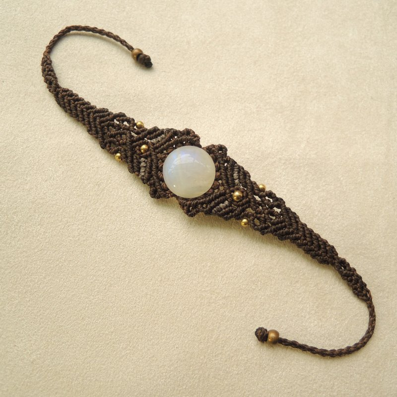 月神 / 月光石x巴西蚕丝蜡线手环 - 项链 - 宝石 蓝色