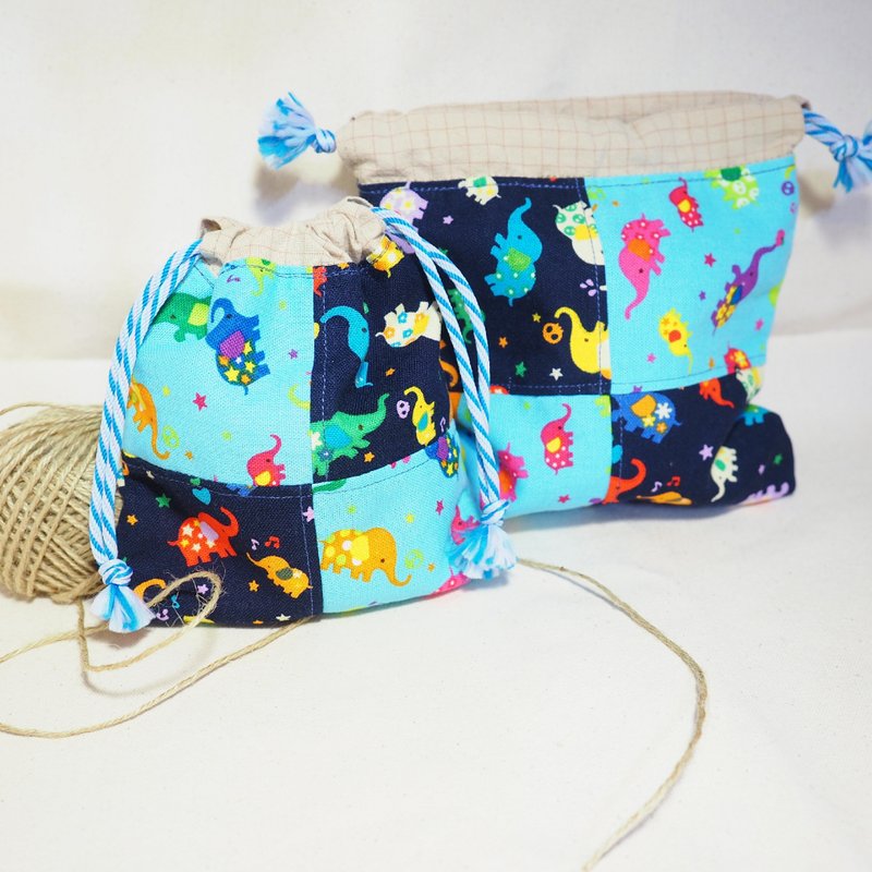 顽皮大象拼接束口袋一组【双胞胎系列】 - 化妆包/杂物包 - 其他材质 蓝色