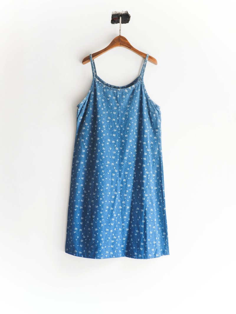 河水山 -白花蔓延时日 连身丹宁吊带裙 中性 日本 overalls - 洋装/连衣裙 - 其他材质 蓝色