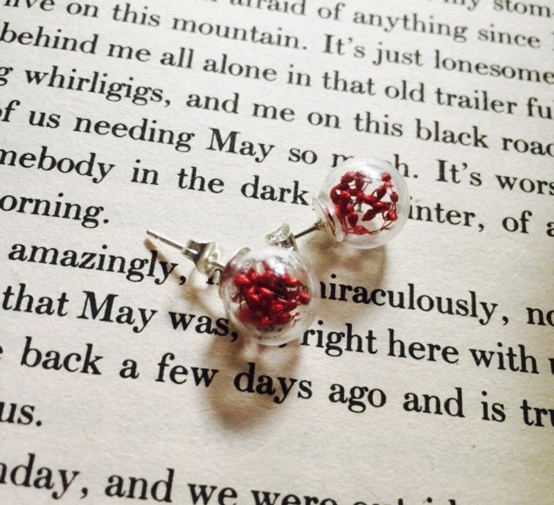 玻璃球小花耳环 - 秋风 - 永久花满天星 - 耳环/耳夹 - 玻璃 红色