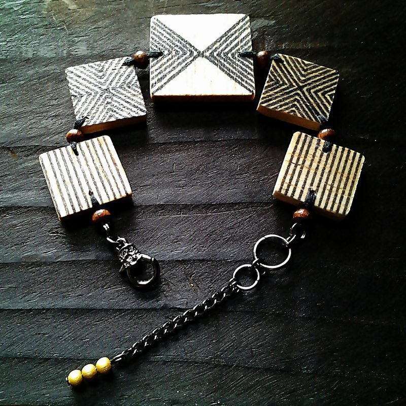 Muse线与线木制手绘黑色手链 - 手链/手环 - 木头 黑色