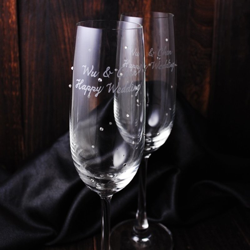 (一对价)210cc【施华洛世奇Swarovski小碎星钻】香槟酒杯玻璃雕刻 结婚礼物 刻字酒杯 定制化 - 酒杯/酒器 - 玻璃 