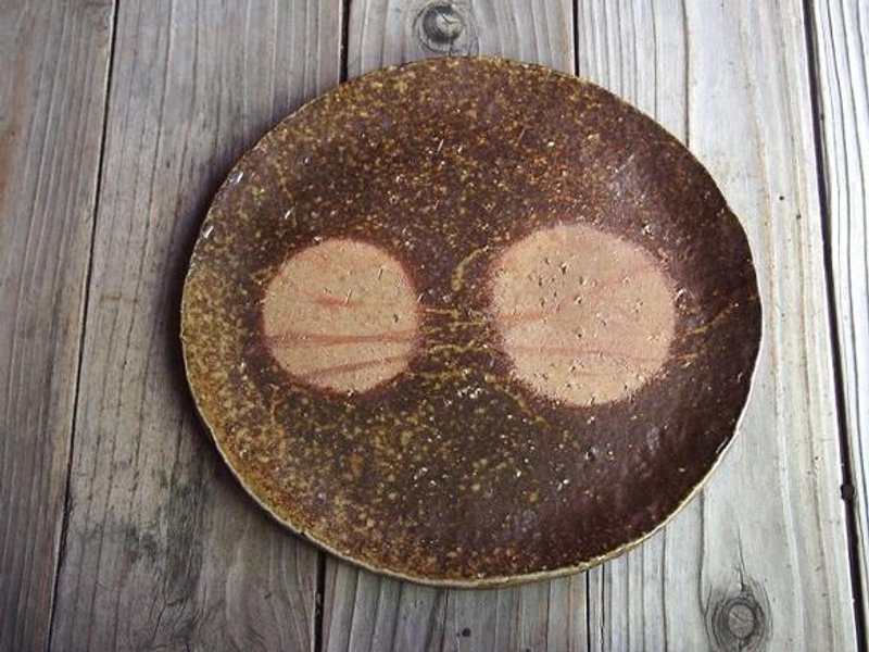 日本冈山备前 陶器 陶盘（牡丹饼）sr4-001 - 浅碟/小碟子 - 其他材质 咖啡色