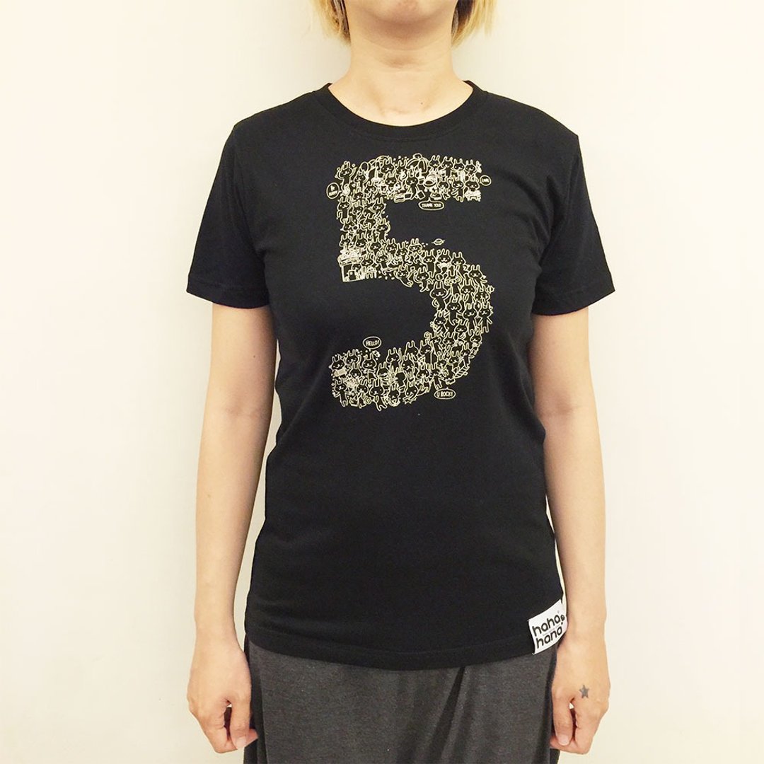 设计T-shirt | 5周年兔(低调黑) - 女装 T 恤 - 棉 黑色