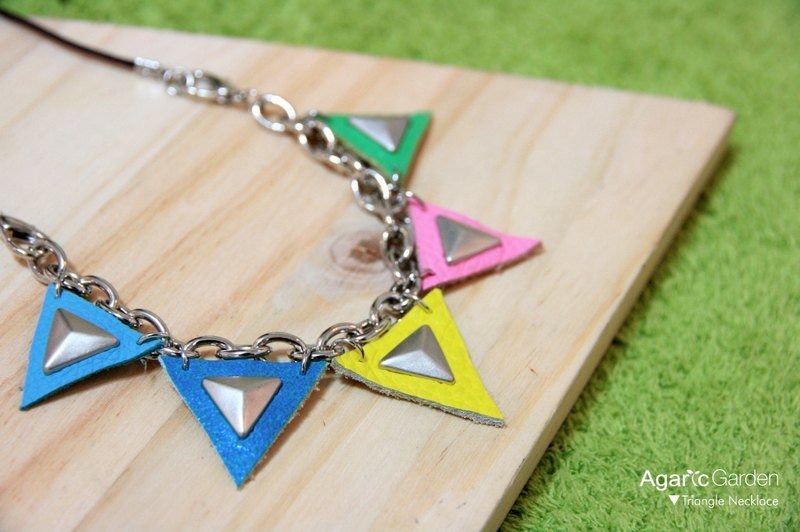 ▲Triangle Collection 三角形铆钉皮革前卫项链手链 两用款 (银色) - 项链 - 真皮 黄色