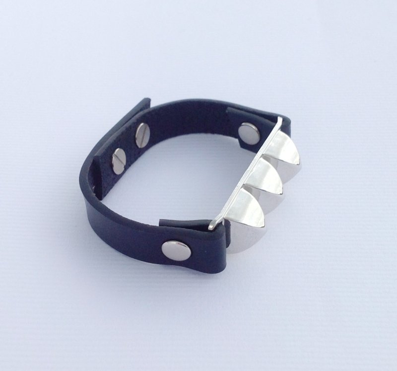 铆钉牛皮手环 银色 - 手链/手环 - 真皮 灰色