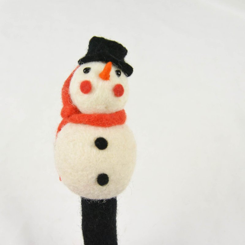 羊毛毡笔套-脸红红雪人-公平贸易 - 铅笔盒/笔袋 - 羊毛 白色
