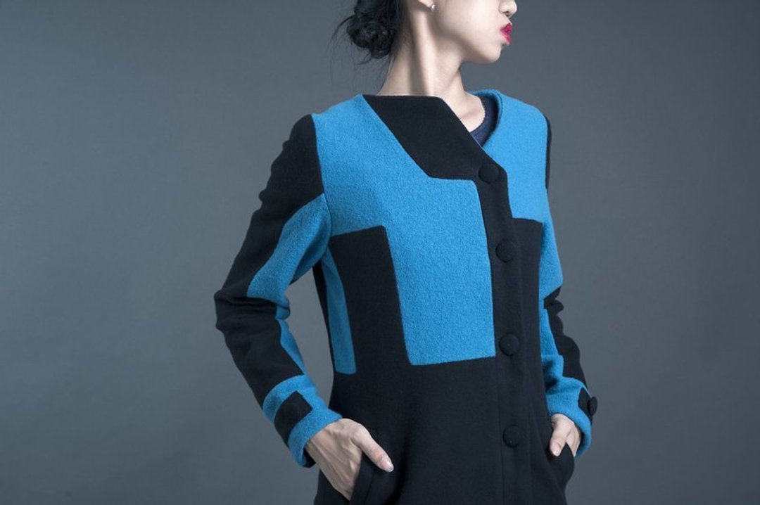 【Overcoat】几何拼接大衣 - 女装休闲/机能外套 - 羊毛 黑色