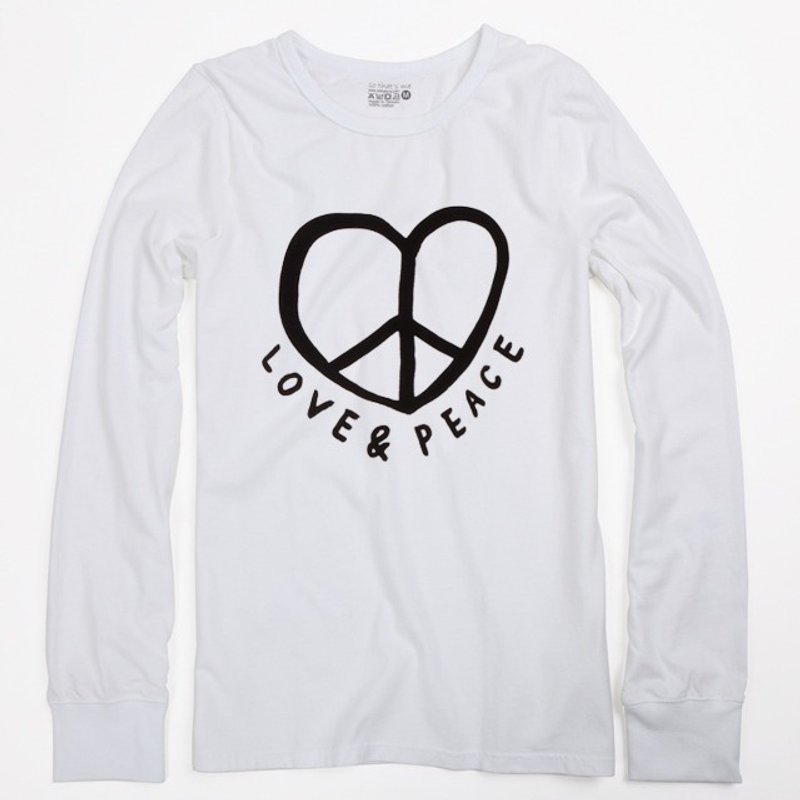 Love & Peace 长袖 蜜桃棉 男T 白色 - 男装上衣/T 恤 - 棉．麻 白色