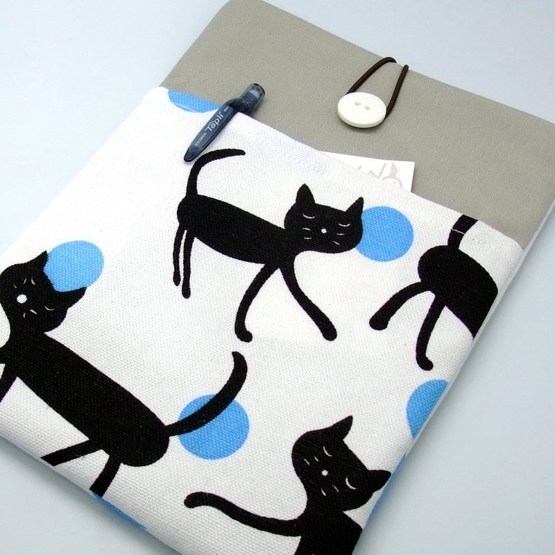 iPad Mini Cover/Case自家制平板电脑袋，布套 ，布包 (可号量身订制) - 黑猫 - 平板/电脑保护壳 - 棉．麻 白色