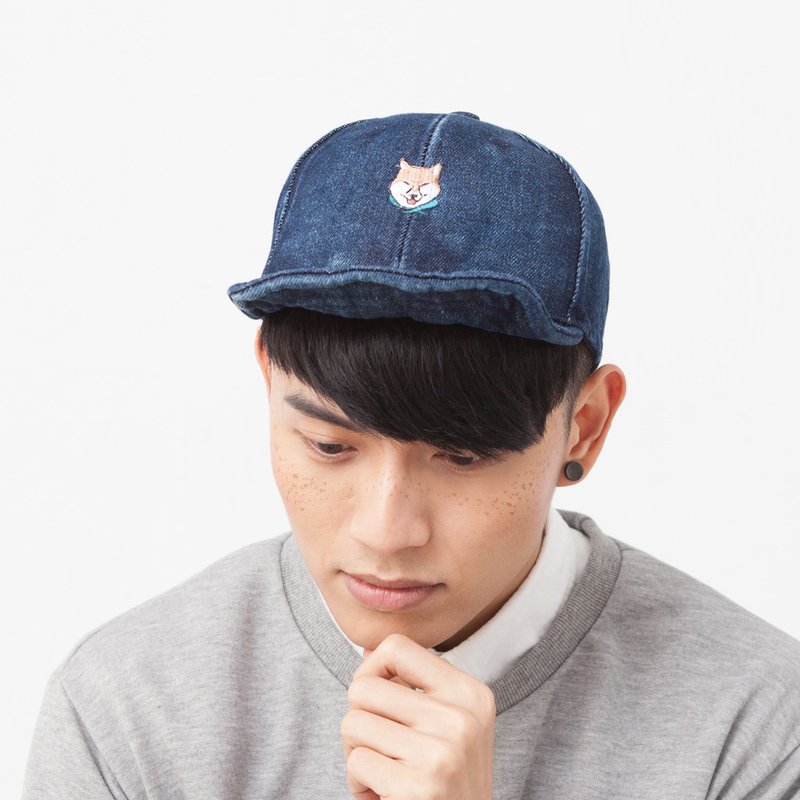 丹宁刺绣软帽 柴犬 - 帽子 - 其他材质 蓝色