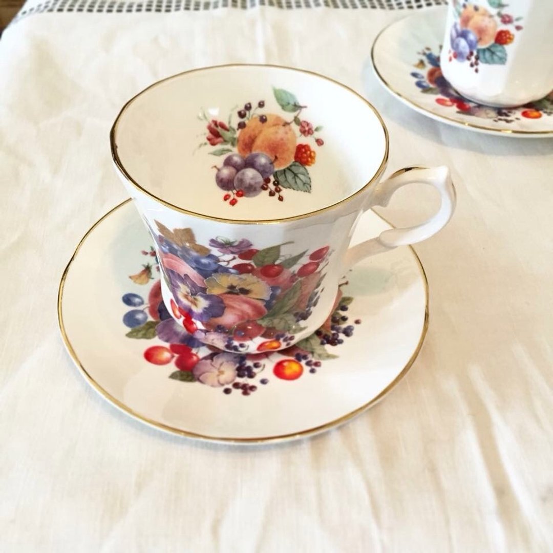 英国制 花卉骨瓷咖啡杯组/骨瓷花茶杯组 - 茶具/茶杯 - 瓷 