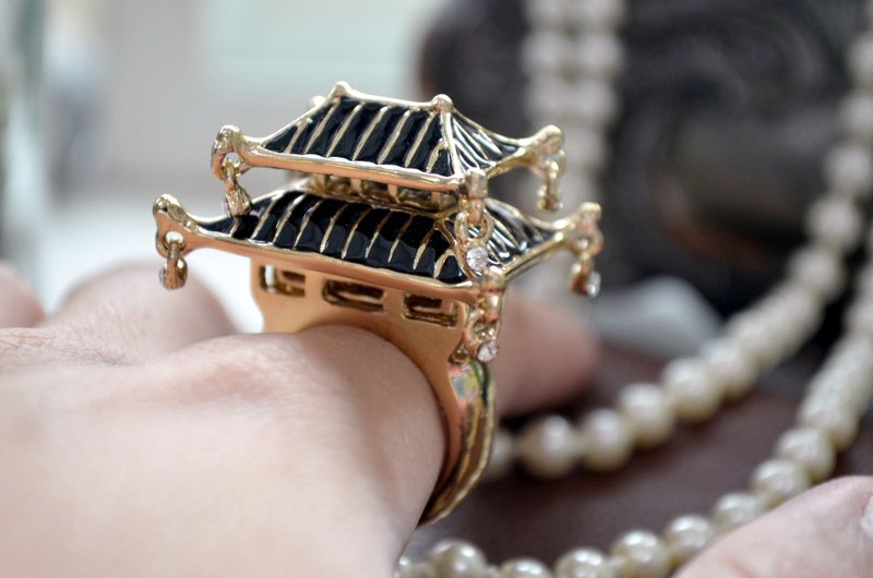 限时优惠TIMBEE LO 黑色艺术品日本庙宇城堡戒指 戒指内圈有弹性 - 戒指 - 其他金属 黑色