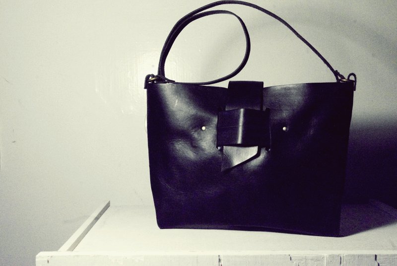 ~后菜园~自制配件 植鞣革肩背方包 BC-57 VINTAGE/USED/MOD'S - 侧背包/斜挎包 - 真皮 黑色