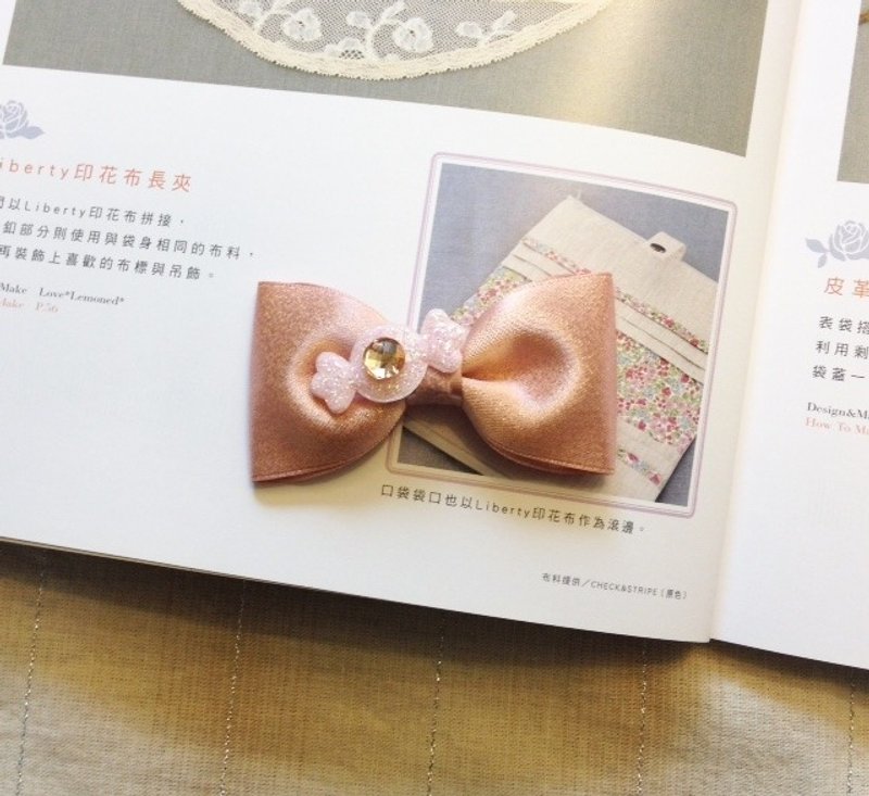 银河缎带粉色蝴蝶结-浏海夹 - 发饰 - 其他材质 粉红色