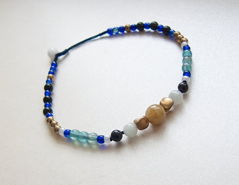 ○莹羱○黑曜石琉璃黄铜玉饰 - 深蓝(纯手工编制.幸运物.礼物.饰品.黑曜石.琉璃.缅甸玉.手链.黄铜金刚结.深蓝.莹羱.礼盒.珠宝线) - 手链/手环 - 宝石 多色