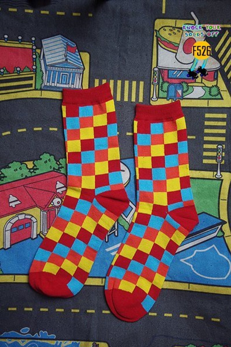 红格子棉袜 !!夏漪眺=knock your socks off !! - 袜子 - 其他材质 红色