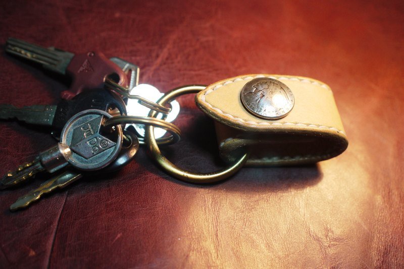 全手工 原色 3厘米宽 牛皮 皮带扣,钥匙扣 - 吊饰 - 真皮 卡其色