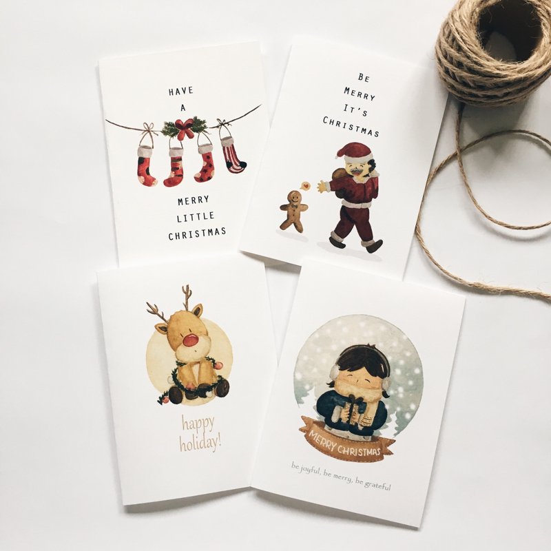 温馨手绘耶诞卡系列【一组12张共4款】 - 卡片/明信片 - 纸 白色