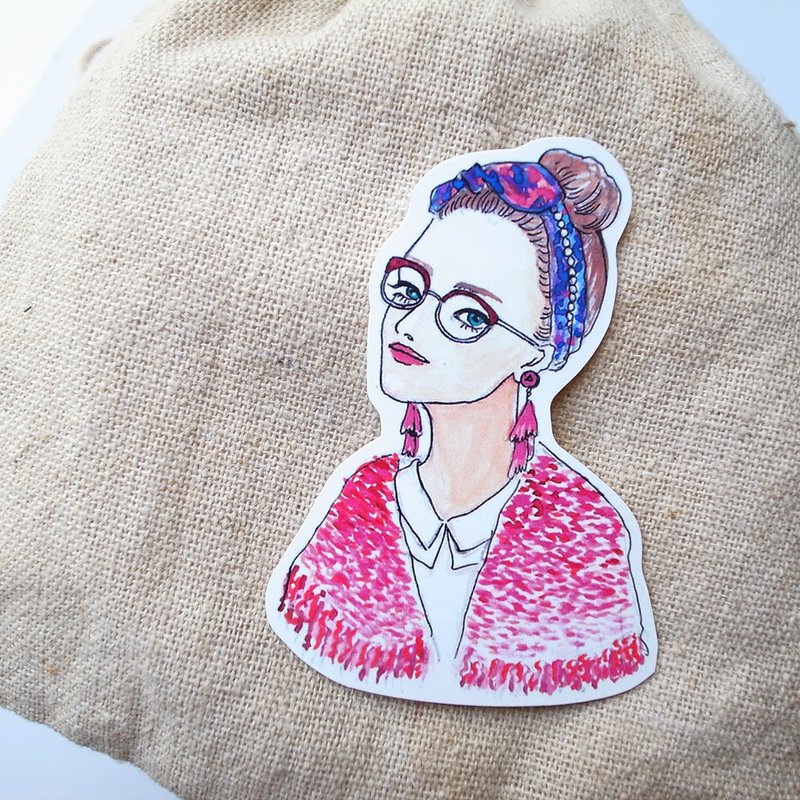 Bon Bon Stickers 妃炫少女 半身 贴纸（发带粗框少女） - 贴纸 - 纸 