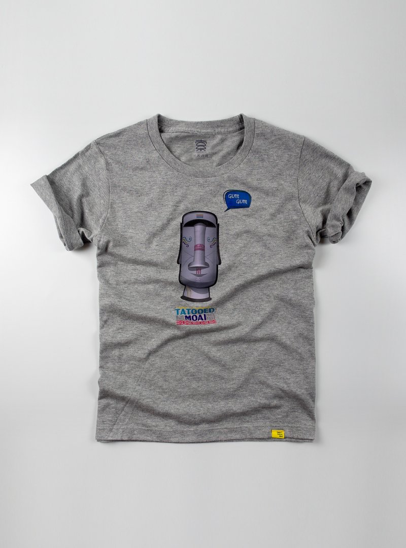 原创插画图T - 刺青摩艾 复活节岛神像 潮T 时髦 短袖 T恤 - 女装 T 恤 - 棉．麻 灰色