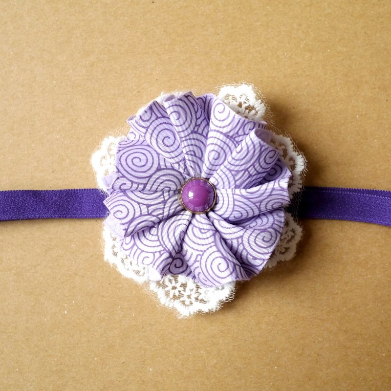 紫色丝带花儿童发带／发夹【可订做亲子装】 - 围嘴/口水巾 - 丝．绢 紫色