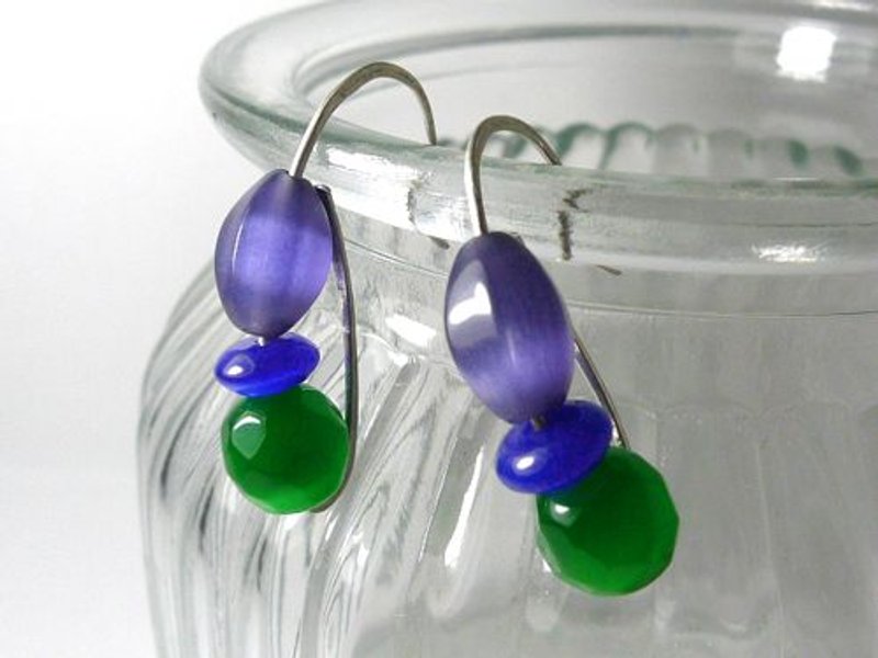 手工段敲银耳环~ 春漾天然石 no.8 骄傲 - 耳环/耳夹 - 其他材质 