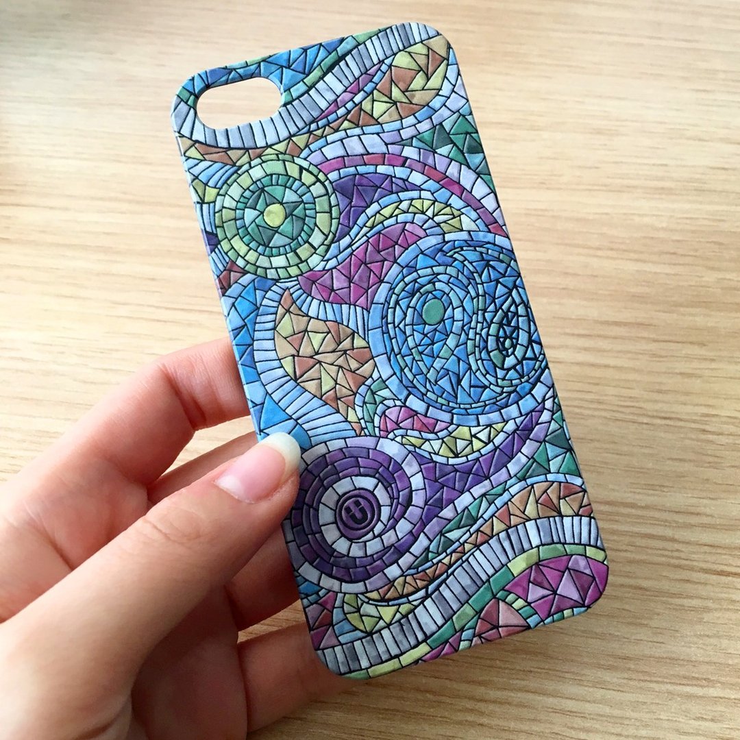 香港原创设计 彩色马赛克图案 iPhone X,  iPhone 8,  iPhone 8 Plus, iPhone 7, iPhone 7 Plus, iphone 6/6S , iphone 6/6S PLUS, Samsung Galaxy Note 7 透明手机壳 - 手机壳/手机套 - 塑料 蓝色