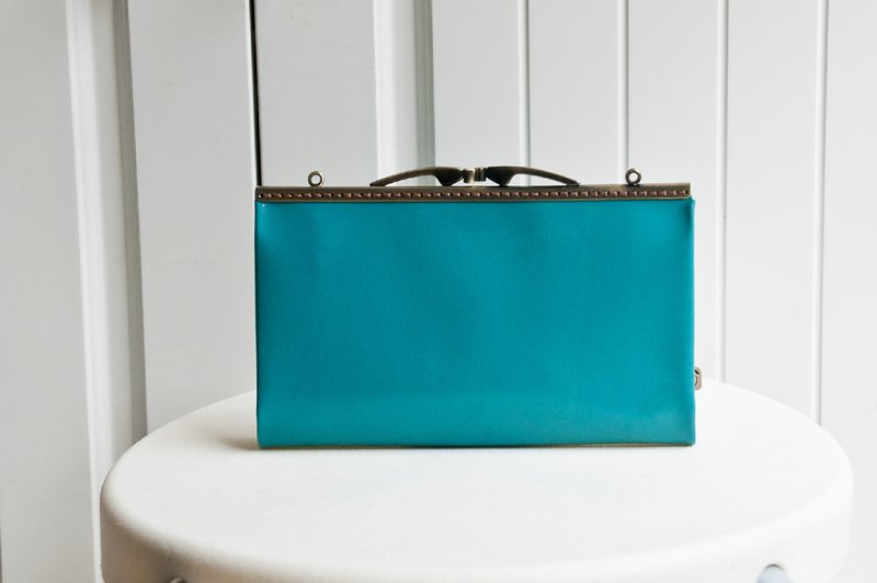 羊皮口金手拿包-湖水蓝 - 其他 - 真皮 绿色