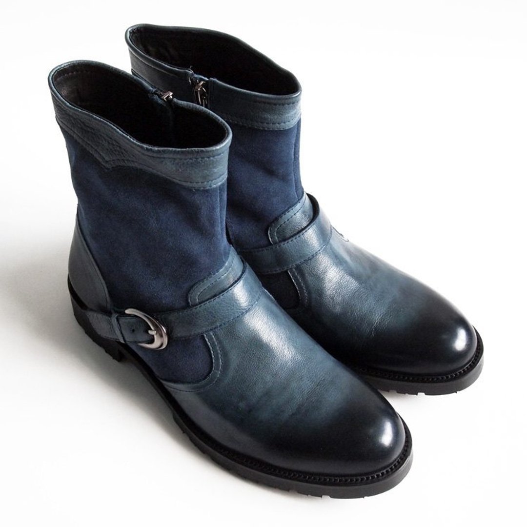 LMdH洗旧真皮ENGINEER BOOTS拉链工程师靴机车靴·蓝色·包邮 - 男款靴子 - 真皮 蓝色