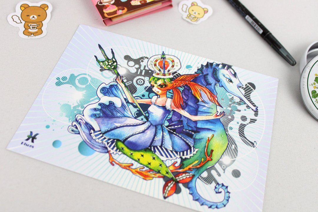 十二星座-Pisces双鱼座/插画明信片 - 卡片/明信片 - 纸 蓝色
